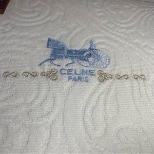 Celine White Towel Sheet with Blue Horse and Silver Accents